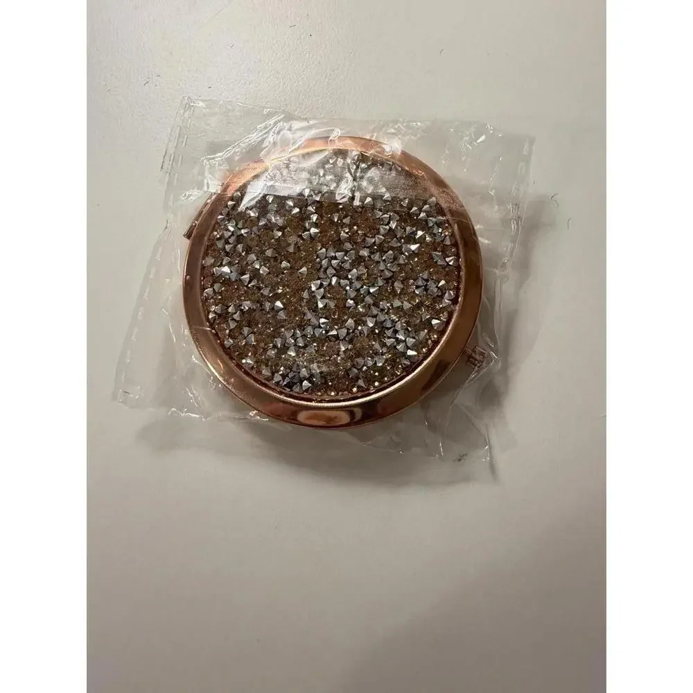 Compact Rose Gold Glitter Crystal Double Mirror